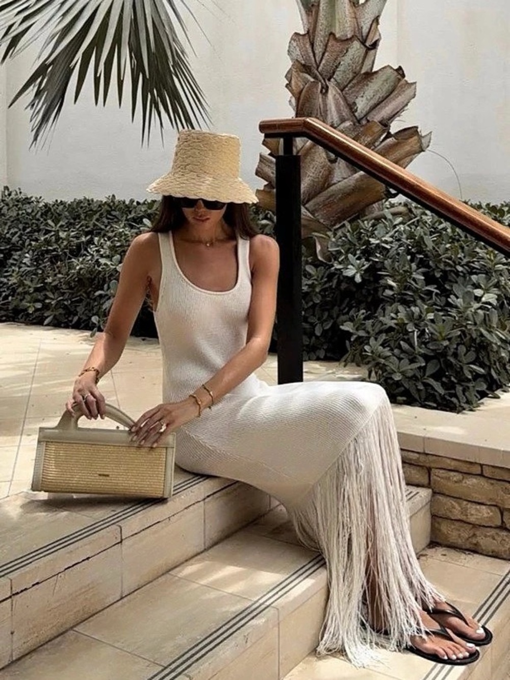 Zara Fringe Knit Dress in White
